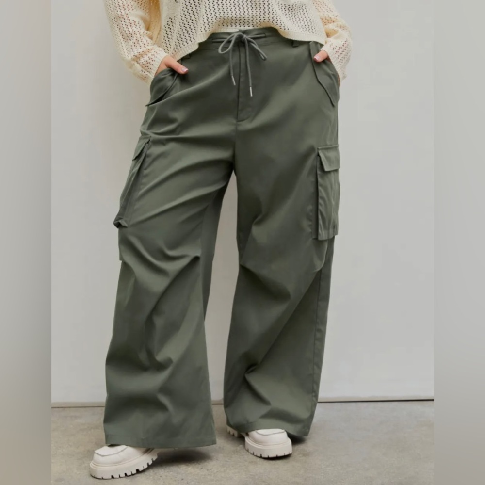 Cider Curve Pocket Wide Leg Green Cargo Trousers Size 3X